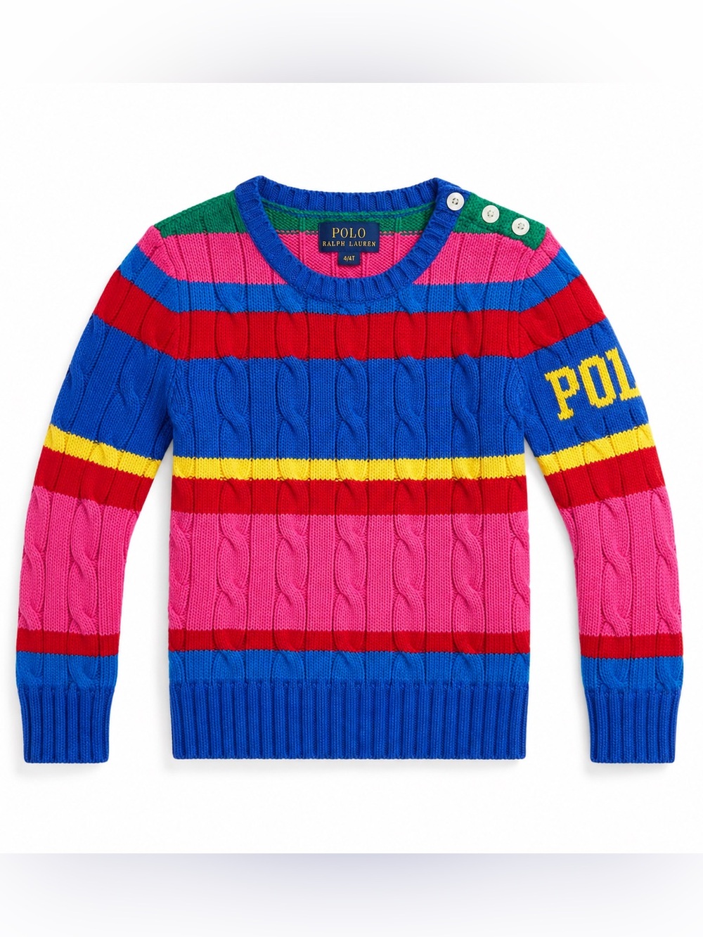 Polo Ralph Lauren Girls 4T Cable Knit Striped Wool Blend Sweater Colorblock